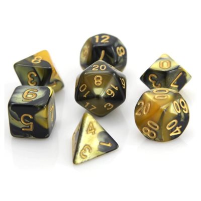 7 Pc RPG Set: Yellow and Black Marble (No Amazon Sales)