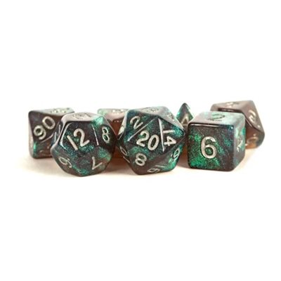 Dice: Acrylic 16mm 7pc Set: Stardust Gray w / Silver Numbers