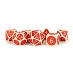 Dice: Enamel Acrylic 16mm 7pc Set: Ivory w / Red Enamel